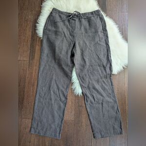 Zara 100% Linen Grey Greige Pull On Elastic Wide Leg Pants L Large